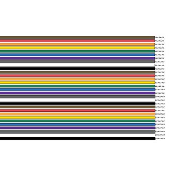Round Conductor Flat Ribbon Cable, 26 AWG, 10 Conductor, 0.039" Pitch, Rainbow