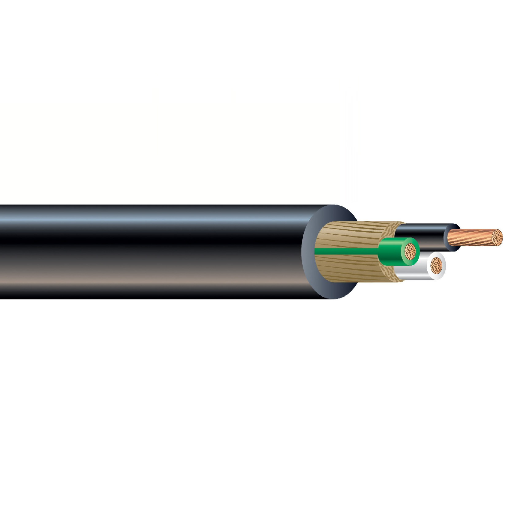 UL SJTOW Portable Cord, 18 AWG, 16 Strand, 3C, PVC, Black