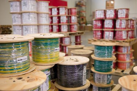 Spools of multi-color wire and cable